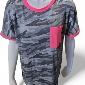 Sew In Love Gray Camouflage Tee with Pink Trim
